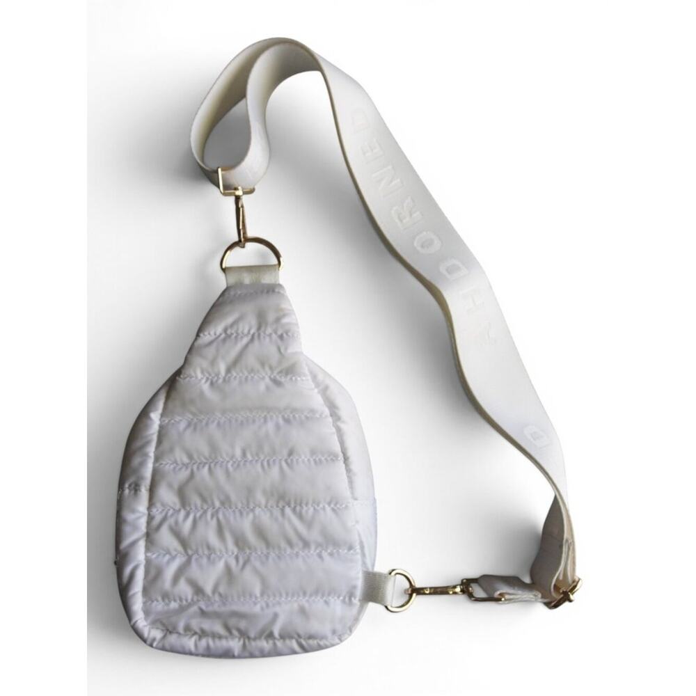 AHDORNED White Quilted Mini Sling Backpack Crossbody Gold HW - Picture 8 of 13